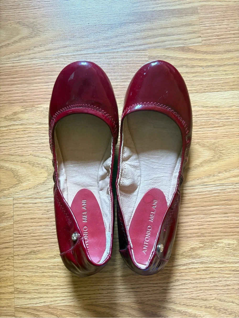 ANTONIO MELANI Burgundy Patent Leather Slip-On Ballet Flats